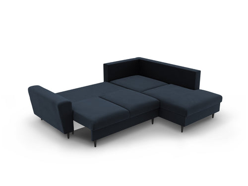 Cosmopolitan Design Converteerbare hoekbank rechts met opbergdoos Kyoto 5-zits, flueel donkerblauw - 194x243x88cm