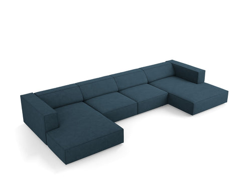 Cosmopolitan Design Panoramische bank Arendal 6-zits, chenille met ribbeleffect, marineblauw - 166x364x70cm