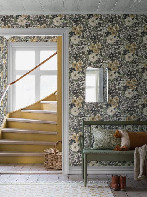 Borastapeter behang retro bloemen grijs - 53 cm x 10.05 m - 661020 - vtwonen shop