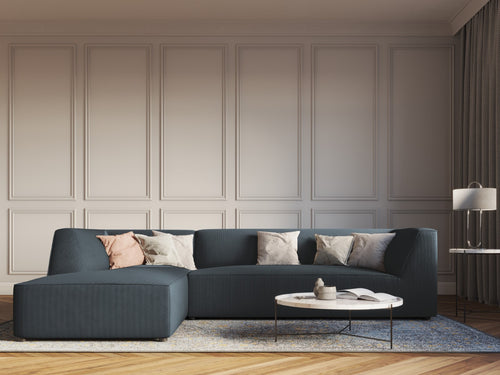 Micadoni linker hoekbank Ruby 4-zits, ribfluwelen, blauw - 180x273x69cm