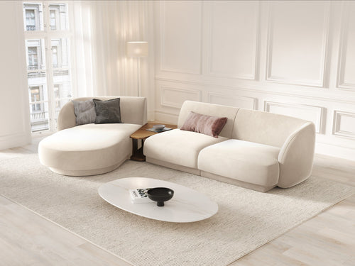 Micadoni linker modulaire bank Miley 3-zits, flueel, lichtbeige - 178x303x70cm