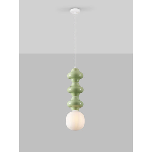 Nova Luce CLIO Hoge, slanke hanglamp voor aan het plafond, groen, mat wit, E14 fitting, 1x5W