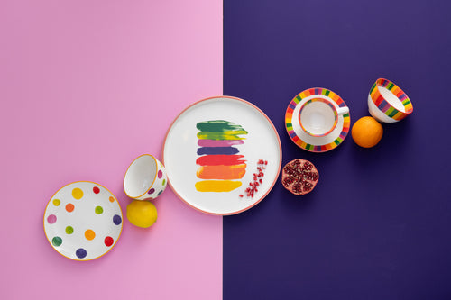 J-Line kop + schoteltje Polka - porselein - mix - 2 stuks