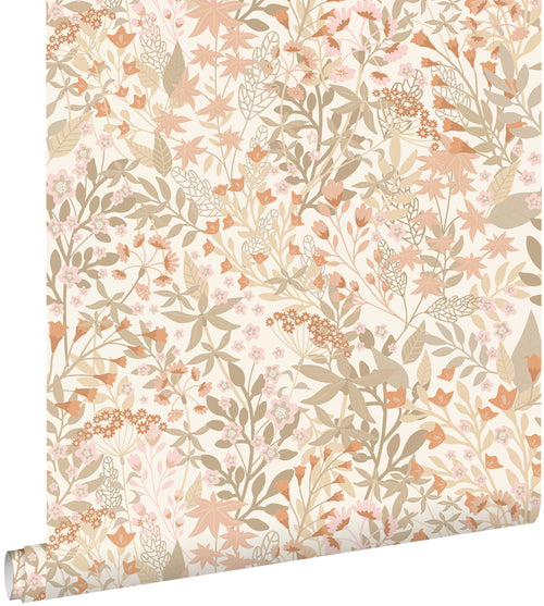 ESTAhome behang veldbloemen terracotta en vergrijsd groen - 50 x 900 cm - 131353 - vtwonen shop