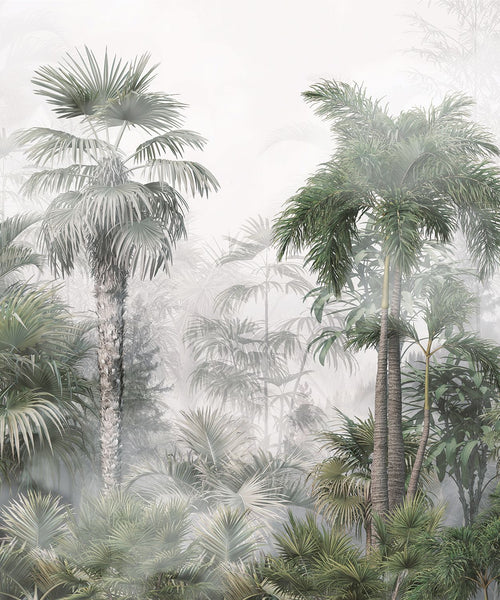 Sanders & Sanders fotobehang tropisch landschap met palmbomen donkergroen en grijs - 270 x 225 cm - 601198 - vtwonen shop