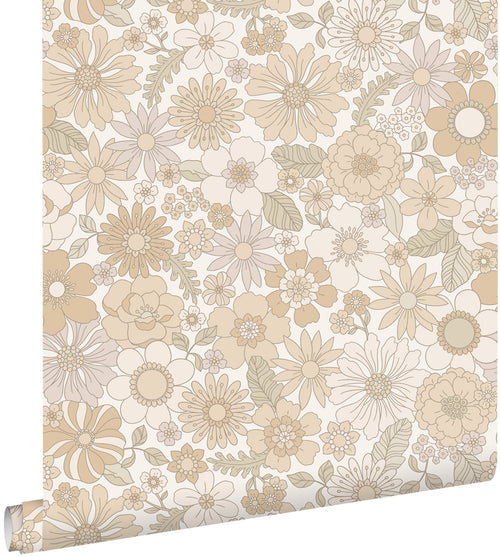 ESTAhome behang retro bloemen licht crème beige - 50 x 900 cm - 131245 - vtwonen shop