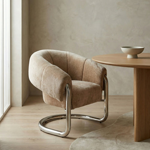DÉJA Living Eetkamerstoel Leka - Beige/Chrome Stof - Set van 2