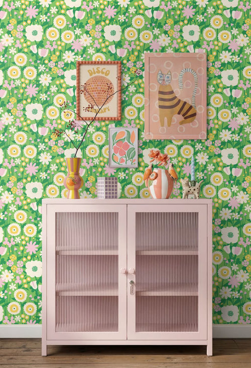 ESTAhome behang retro bloemen groen en geel - 50 x 900 cm - 132157