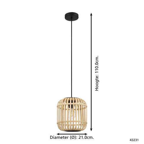 EGLO hanglamp Bordesley - 1 lichts - ø21cm. - e27 - zwart/bamboo - vtwonen shop