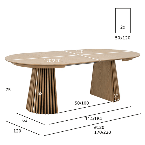 Furnhouse uitschuifbare eettafel Svendborg - Natuurlijk eikenhout - Ø 120/220x120 cm