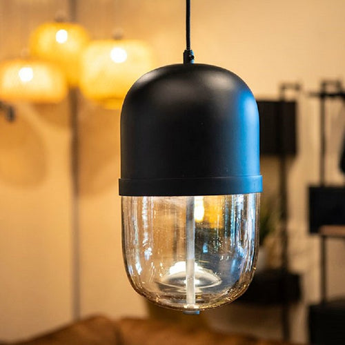 FurniLux Maverick Black Hanglamp  - Elegante Glas Detail - 20x20x37cm