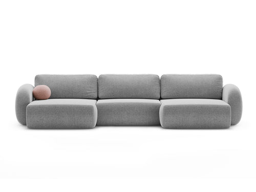 Cosmopolitan Design Converteerbare panoramische bank met opbergdoos Tonale 5-zits, chenille lichtgrijs - 149x362x88cm