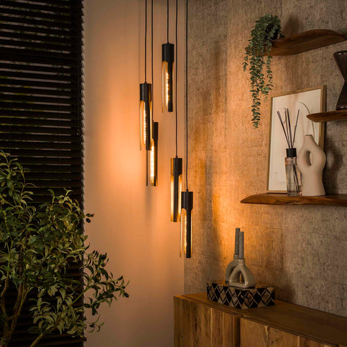 Giga Meubel Hanglamp Tube - Zwart Metaal - 5-Lichts - 30x30x180cm