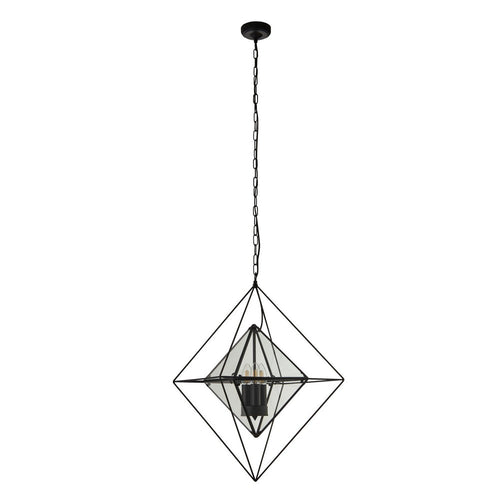 Searchlight DIAMOND - 3-lichts plafondlamp - zwart met helderglazen panelen