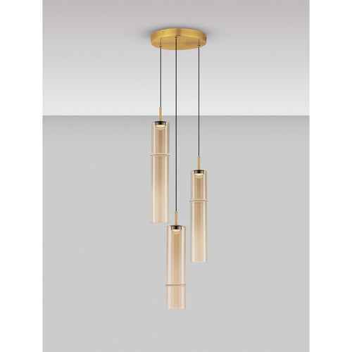 Nova Luce SANO Hanglamp met clusterdesign, glanzend geborsteld goud, cognac LED 9W 540lm 3000K