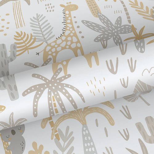 Sanders & Sanders behang jungle dieren okergeel, grijs en beige - 53 cm x 10 m - 640450