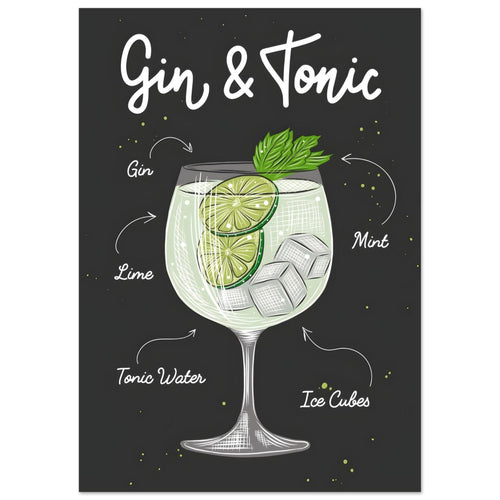 Artfulprints  Gin Tonic cocktail – Illustratie   poster A4 21x29.7 cm - vtwonen shop