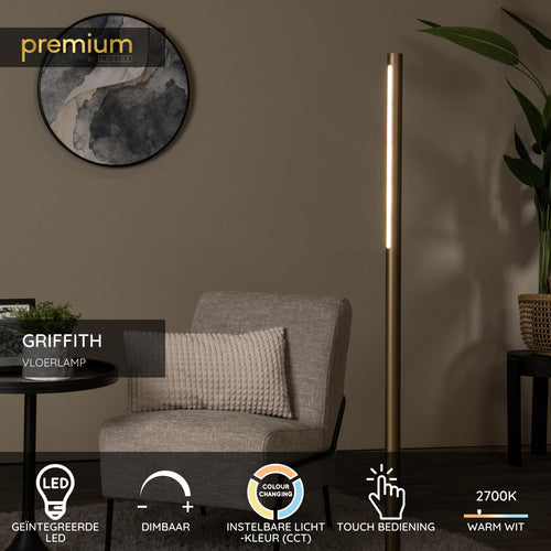 Lucide vloerlamp GRIFFITH - Geïntegreerde LED - Brons
