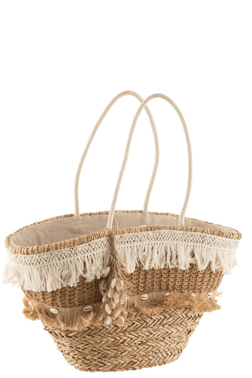 J-Line strandtas Riet Kwastjes - jute - naturel/ecru - vtwonen shop