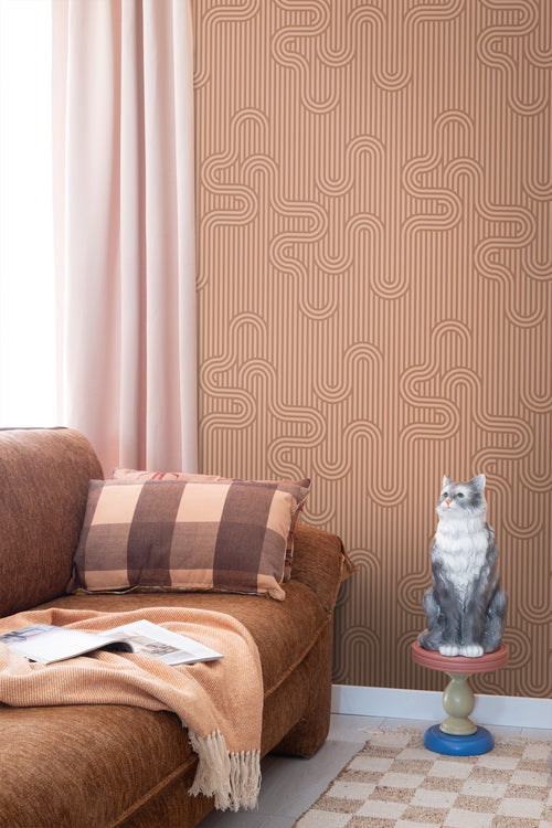 ESTAhome behang grafische lijnen terracotta - 50 x 900 cm - 131024 - vtwonen shop