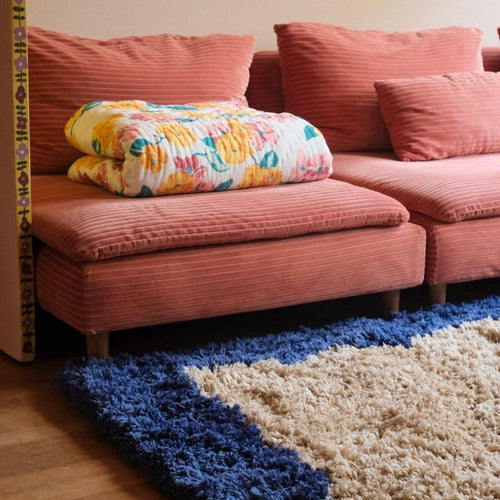 Interieur05 vloerkleed Pilo - hoogpolig - beige/blauw - 160 x 230 cm