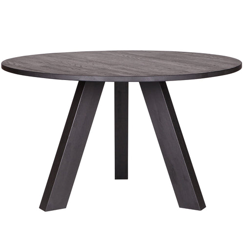 WOOOD eettafel Rhonda - Eiken - Blacknight & vtwonen eetkamerstoelen Classic - Hout - Zwart/Walnoot - 75x129x129/81x48x50 - vtwonen shop
