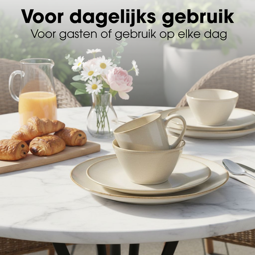 Mica Decorations Racco Serviesset 4 Persoons - Ontbijtborden, Kommen en Mokken en Dinrborden - Steengoed Servies - Vaatwasserbestendige Servies Set -