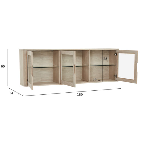 Furnhouse 3-deurs wandkast Nyborg - Witte olie - MDF, Eikenfineer, Glas - 34x180x60