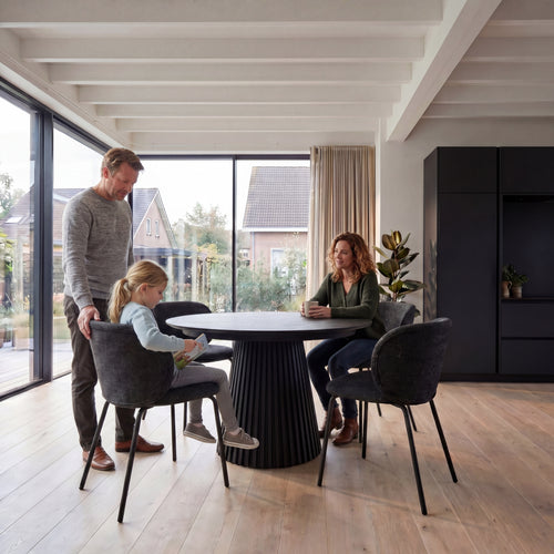 Furnhouse eetkamerstoel Nanna - Zwart - Stof (Bouclé) - Set van 4