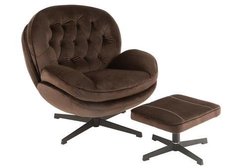 J-Line zetel Relax + voetbank - metaal/textiel - donkerbruin - vtwonen shop