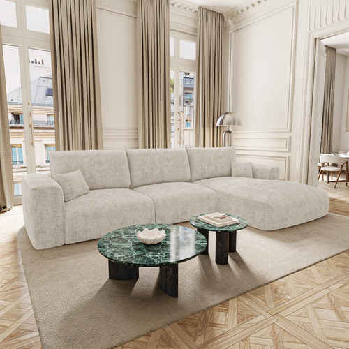 Premium Interiors - Rechthoekige hoekbank met slaapfunctie en opbergruimte COMO - kruisweefsel  zacht aanvoelend crème 297cm