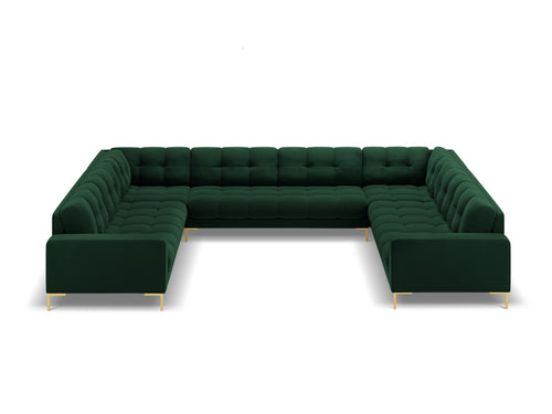 Cosmopolitan Design Panoramische bank Bali 9-zits, flueel, flessengroen - 256x327x75cm
