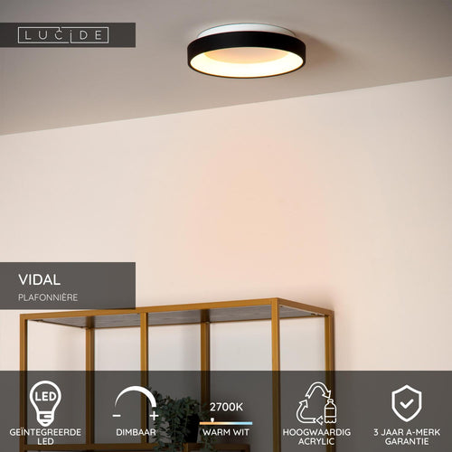 Lucide plafonnière VIDAL - Geïntegreerde LED - Zwart