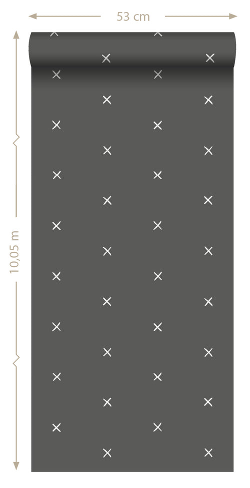 ESTAhome behang grafisch motief vergrijsd zwart - 53 cm x 10.05 m - 139070