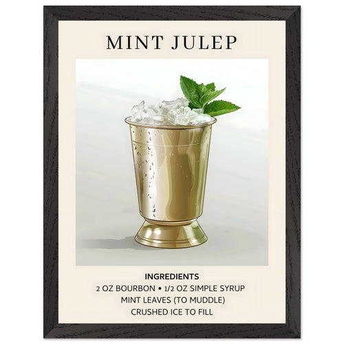 Artfulprints Poster met Lijst Mint Julep cocktail - Ingredients   - 30x40 cm - Grijs