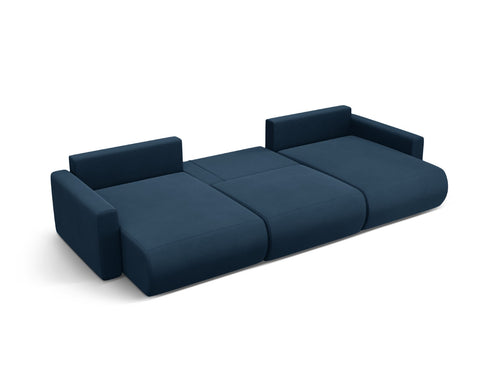 Cosmopolitan Design Converteerbare panoramische bank met opbergdoos Belfast 4-zits, flueel koningsblauw - 149x340x84cm