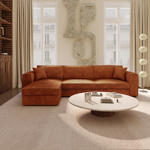 Premium Interiors - Hoekbank (links) MIKA - zacht aanvoelende geweven stof terracotta 292cm
