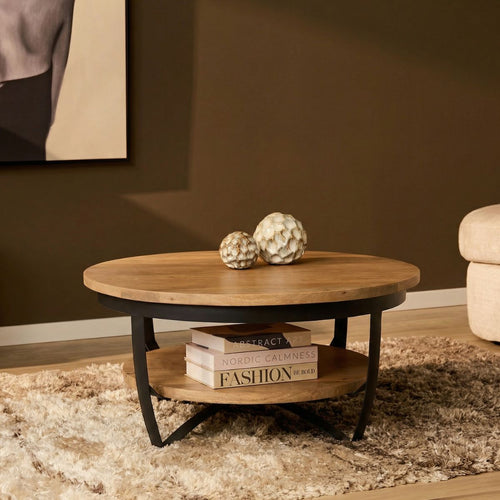 Starfurn Salontafel Paras - Rond Naturel Hout - Ø70x35cm