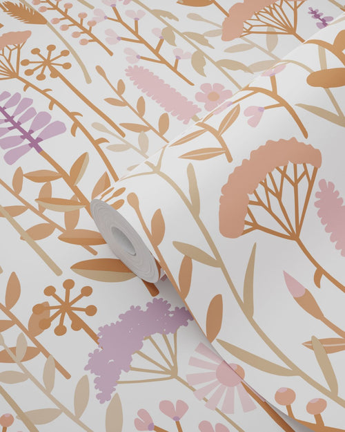 ESTAhome behang veldbloemen terracotta, paars en roze - 50 x 900 cm - 131553