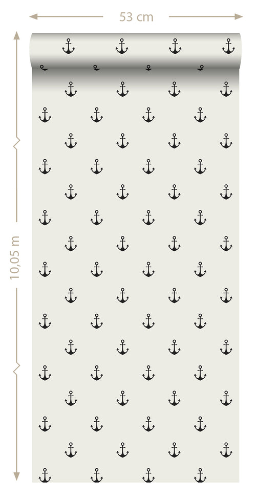 ESTAhome behang ankers beige en zwart - 53 cm x 10.05 m - 128873