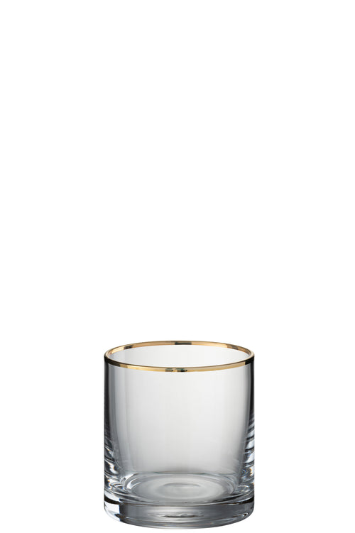 J-Line glas Rand Cilinder - glas - transparant/goud - 6 stuks