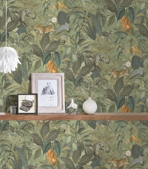 Livingwalls behang jungle-motief groen, grijs, bruin en geel - 53 cm x 10.05 m - AS-387243 - vtwonen shop