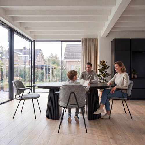 Furnhouse eetkamerstoelen armleuning Sofia - Grijs - Stof (Bouclé) - Set van 6