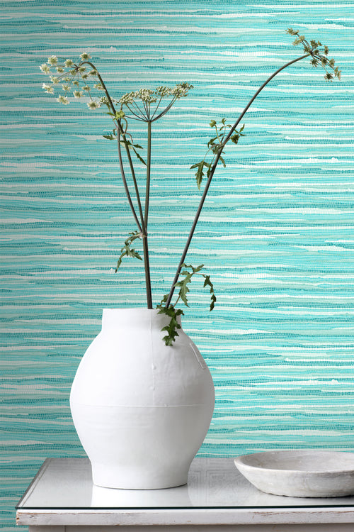 ESTAhome behang geweven motief turquoise - 53 cm x 10.05 m - 148621