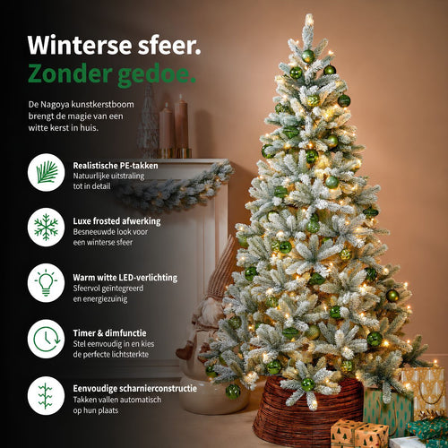 Black Box Trees Nagoya Kerstboom met LED Verlichting - Kerstversiering voor Binnen met Besneeuwd Uiterlijk - Kunstboom met Scharnierconstructie en