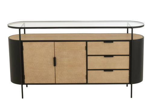 J-Line kast Ovy - ijzer - naturel/zwart