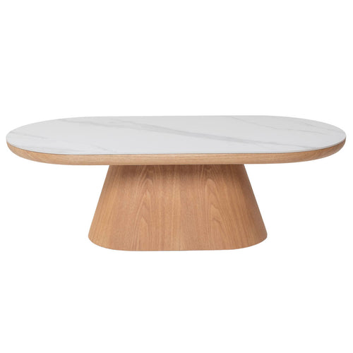 Giga Meubel Salontafel Alba - Ovaal Naturel Hout/Keramisch - 120x60x38cm