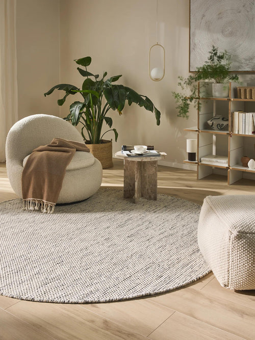 benuta wollen vloerkleed Rocco - beige/zwart - ø 250 cm