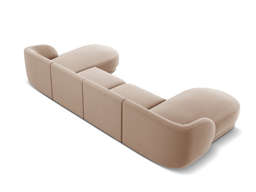 Micadoni Panoramische bank Miley 5-zits, flueel, cappuccino - 156x330x70cm