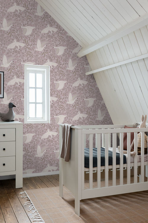 ESTAhome behang zwanen lila paars - 53 cm x 10.05 m - 130959